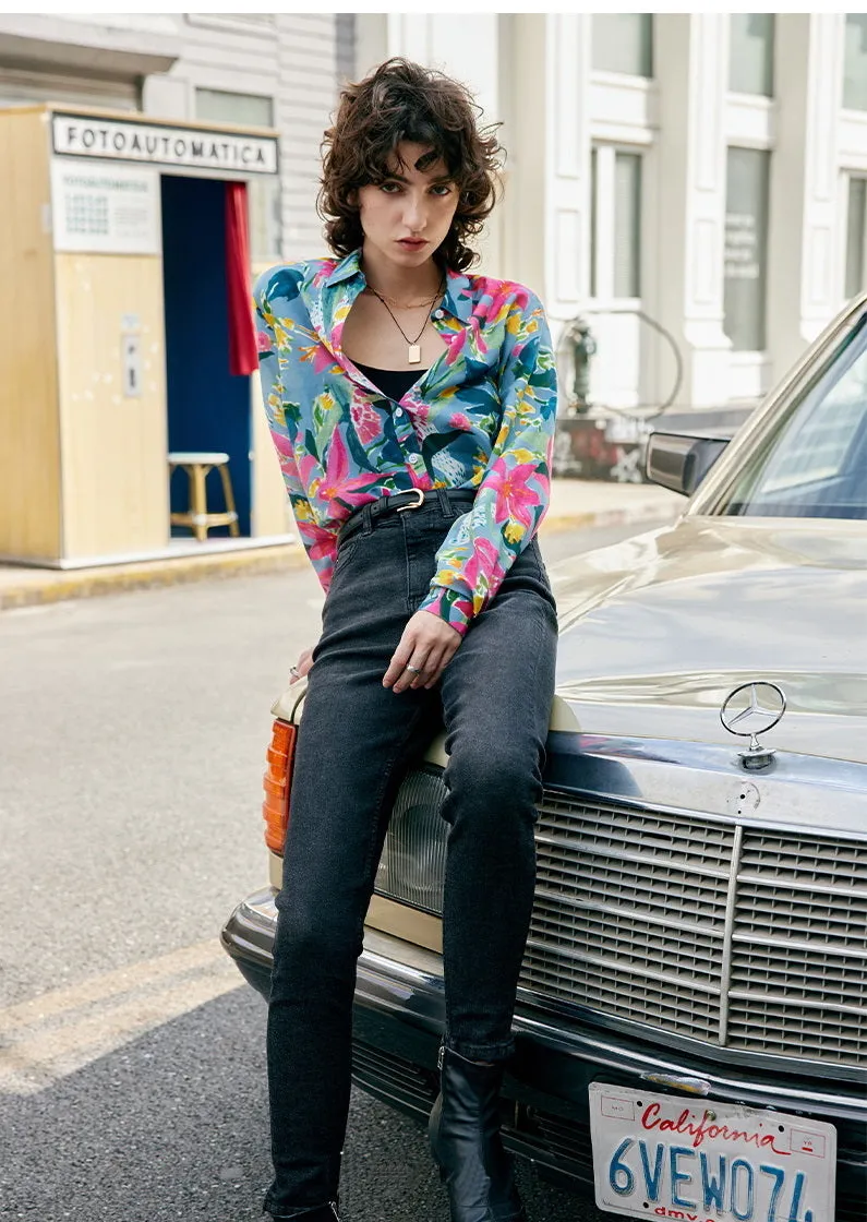 Nonothing|Women's silk & cotton blend long sleeves shirt in floral print