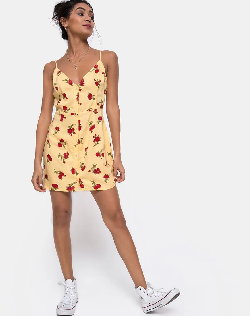 Novia Slip Dress in Falling Rose Yellow