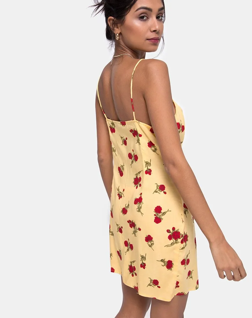 Novia Slip Dress in Falling Rose Yellow