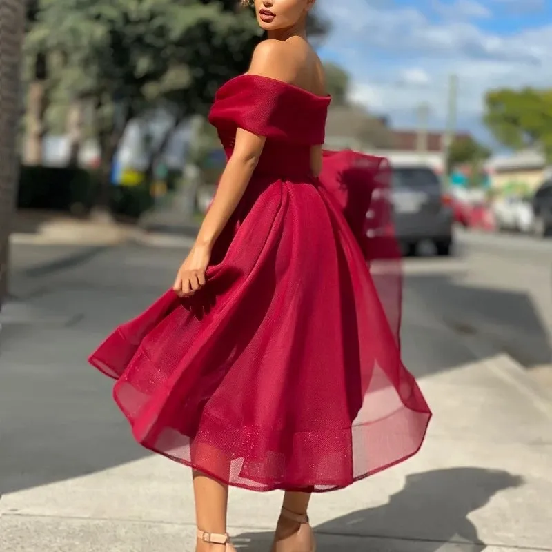 Off Shoulder Wrap Dress Large Swing Midi Dress | Formal Cocktail Party Evening Gown Dress