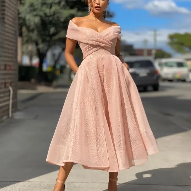 Off Shoulder Wrap Dress Large Swing Midi Dress | Formal Cocktail Party Evening Gown Dress