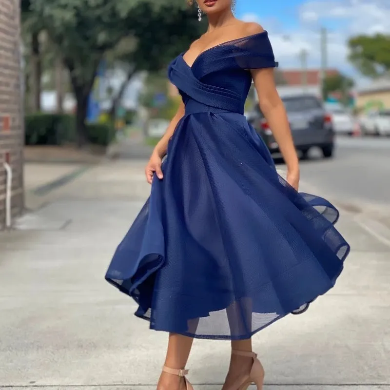 Off Shoulder Wrap Dress Large Swing Midi Dress | Formal Cocktail Party Evening Gown Dress