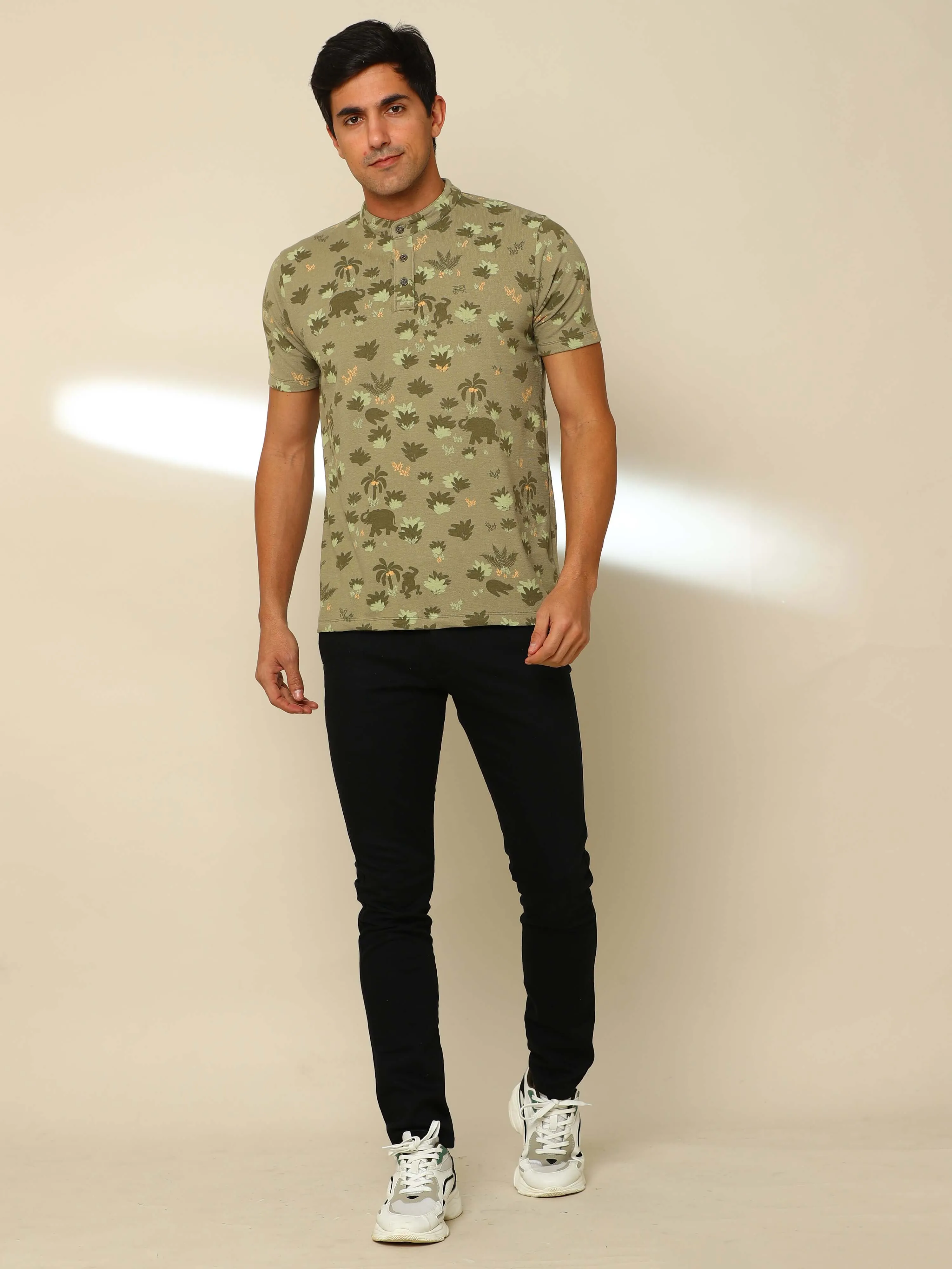 Olive Jungle Safari Henley T Shirt