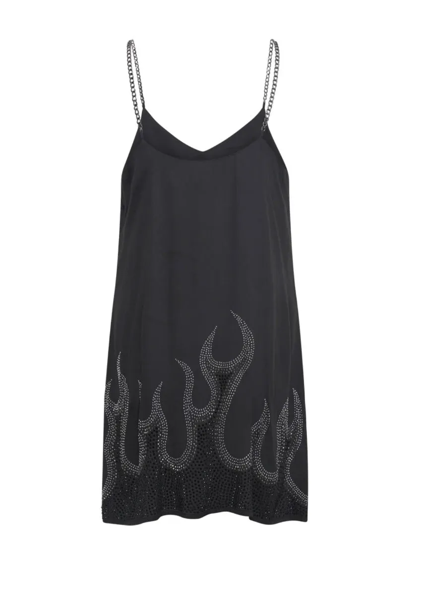 On Fire Black Crystal Slip Dress Black