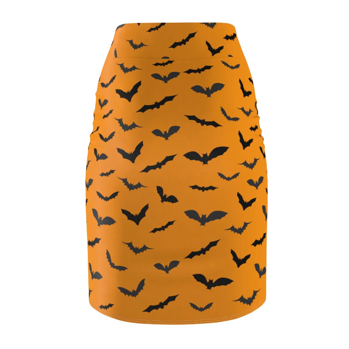 Orange Black Bats Pencil Skirt, Halloween Bats Print Women's Pencil Skirt- Made in USA (Size: XS-2XL)