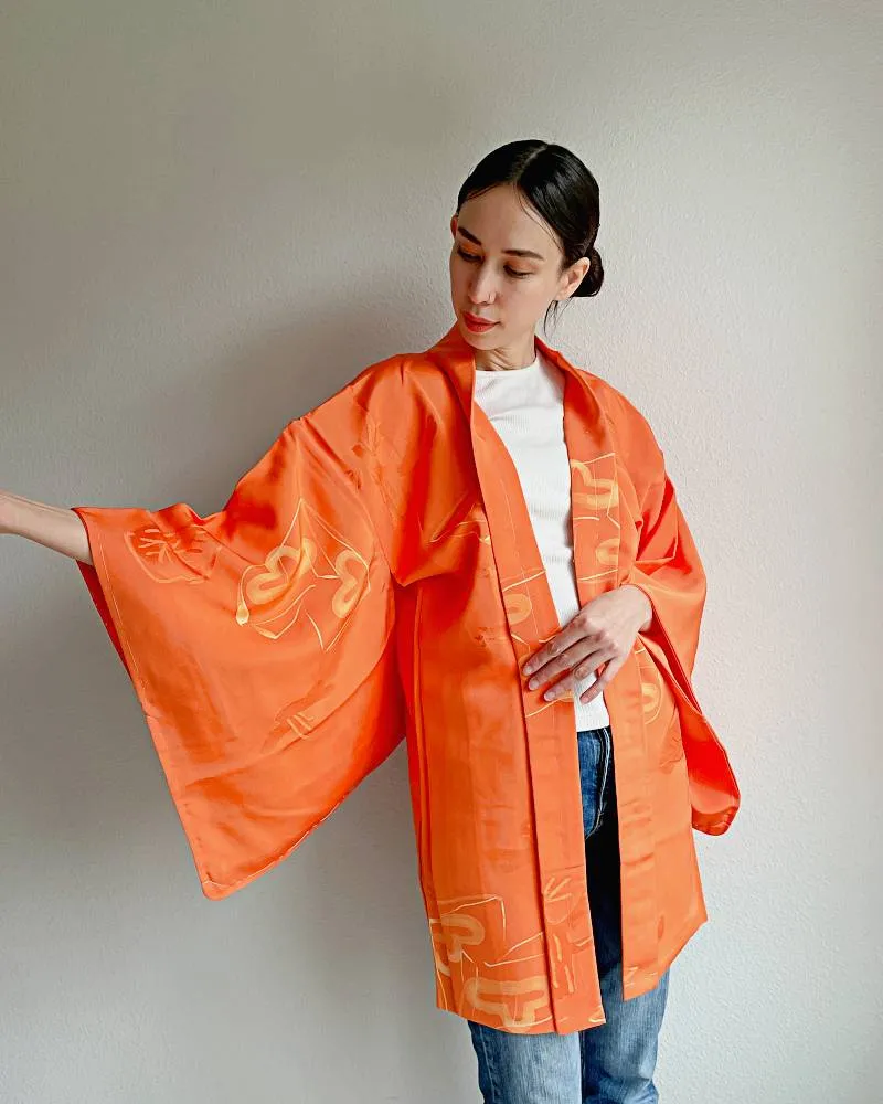 Orange Shiny Pine Haori Kimono Jacket