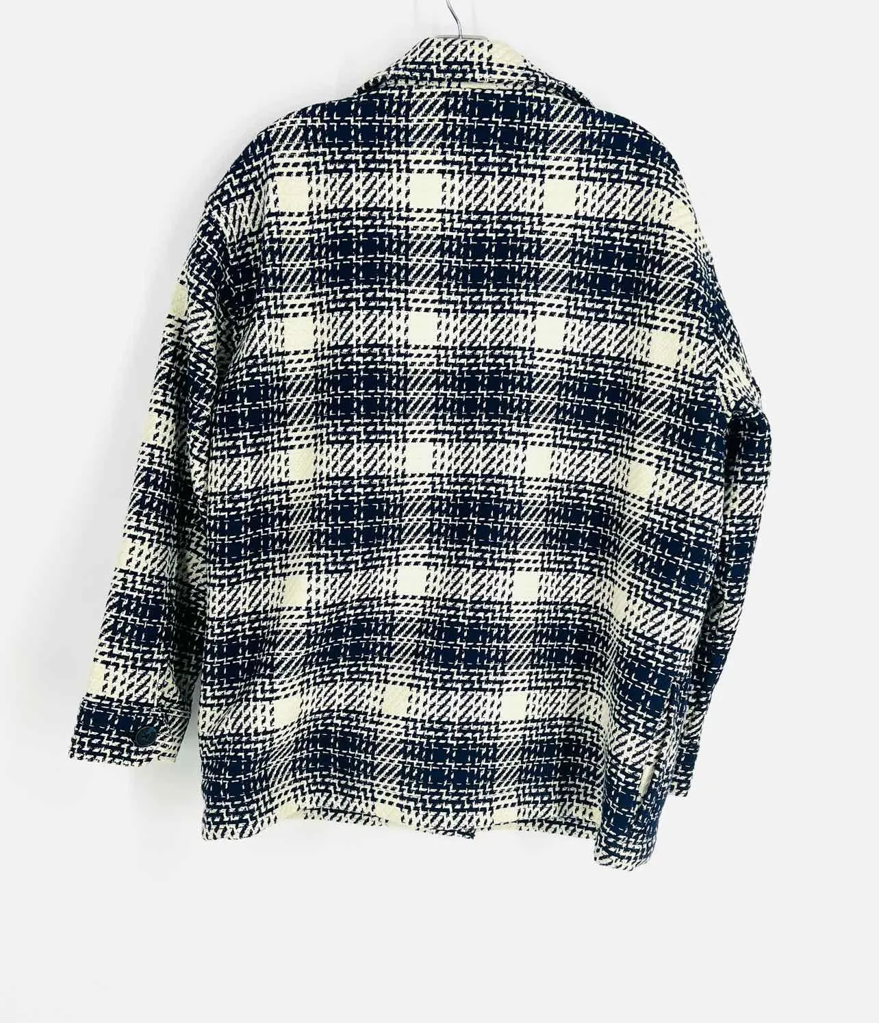 Outerknown Size L Ivory/Navy Plaid Designer Shacket