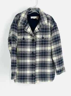 Outerknown Size L Ivory/Navy Plaid Designer Shacket