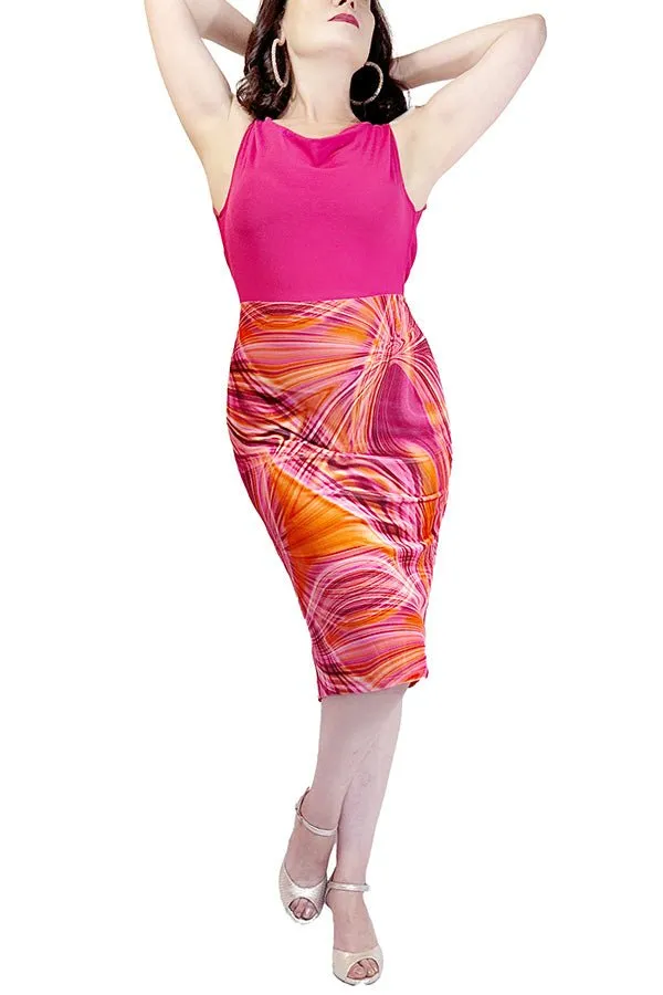 pink & orange fantasy velvet tango dress with back slit