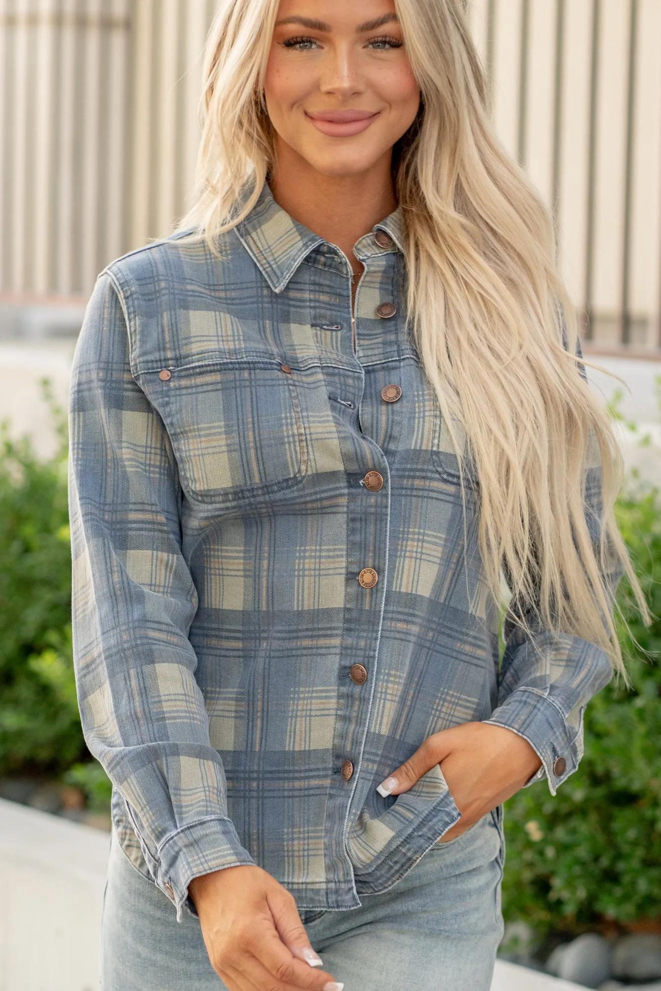 Plaid Print Denim Shacket