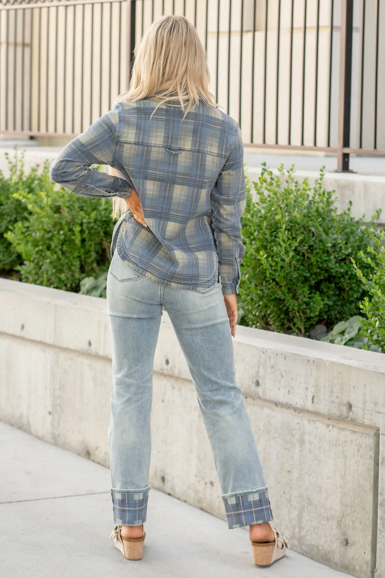 Plaid Print Denim Shacket