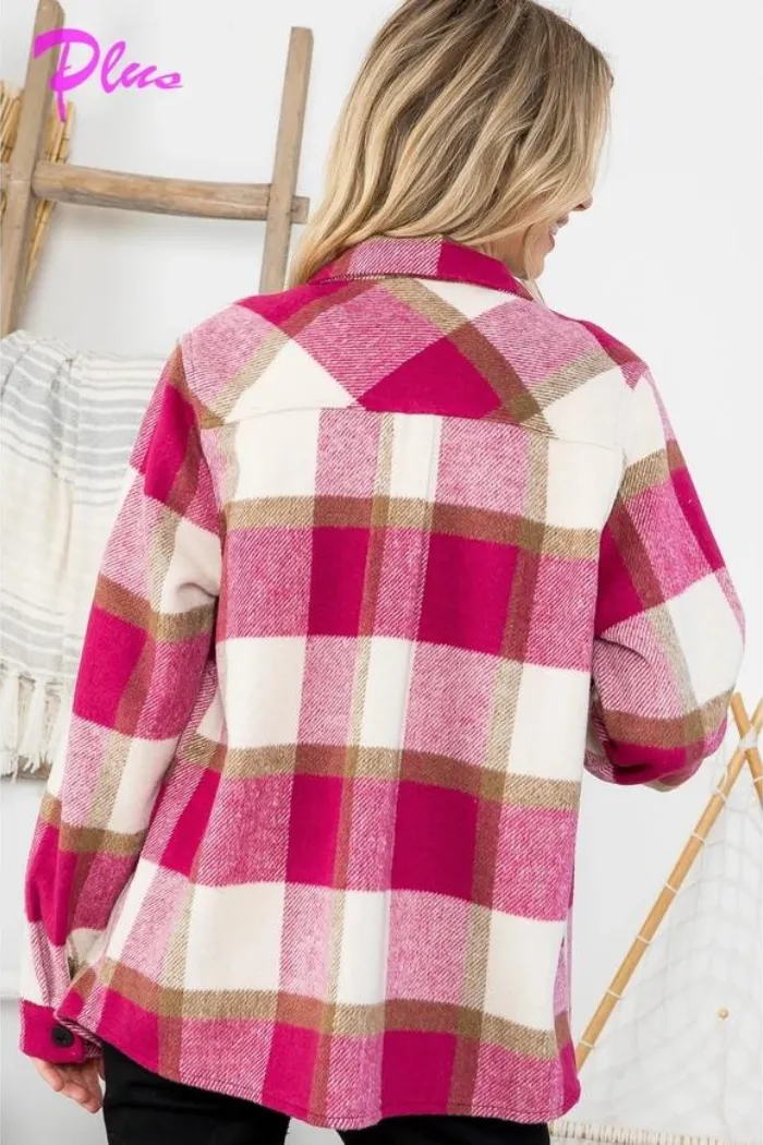 Plus Fuzzy Plaid Button-down Shacket