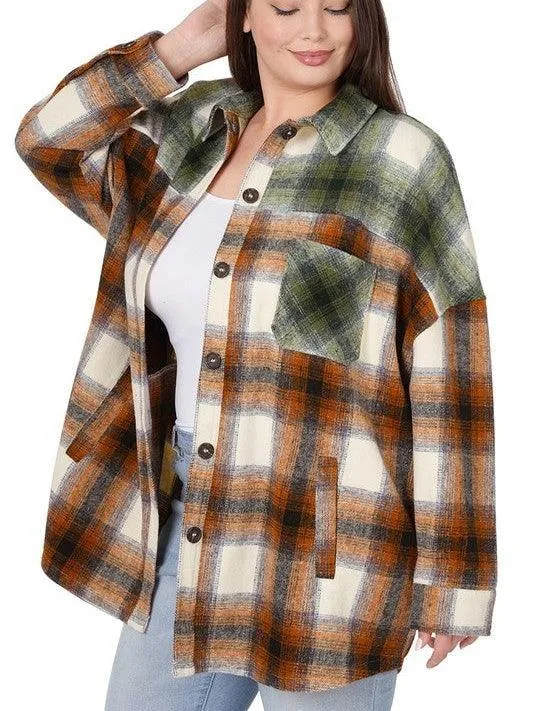 Plus Size Perfectly Aligned Two Tone Plaid Shacket