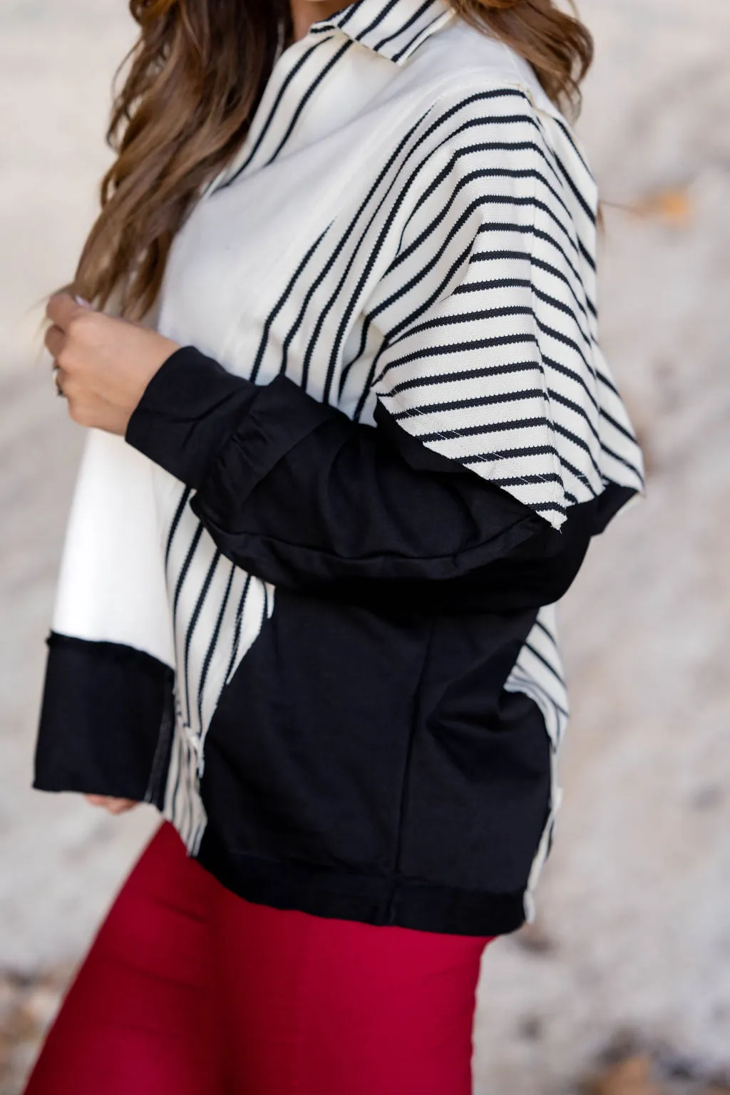 Pop Of Stripes Blocked Sweatshirt