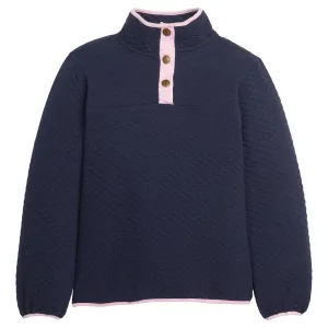 Quilted Pullover- Navy and Light Pink