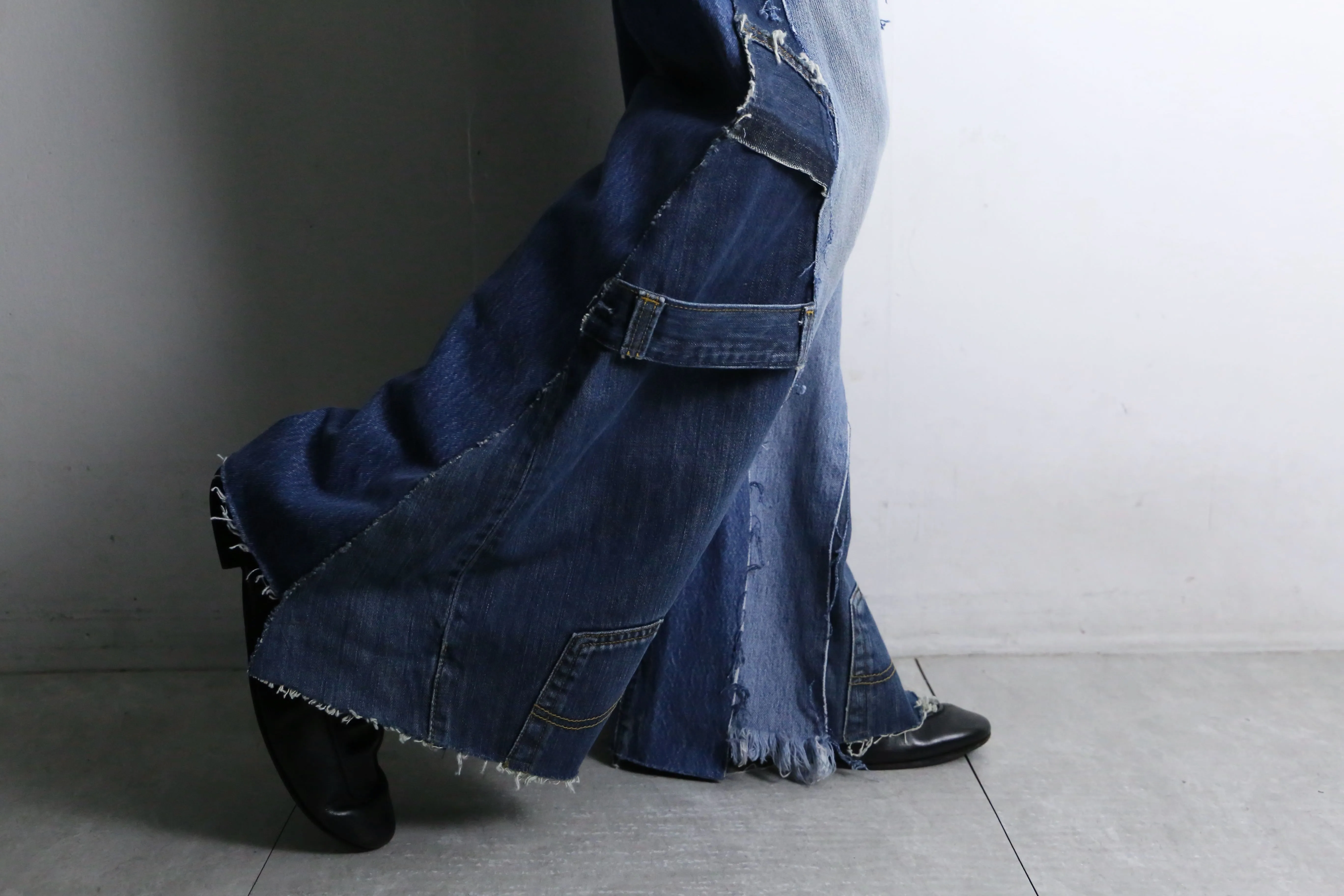 "Re:make" 3 docking side belt buggy denim pants