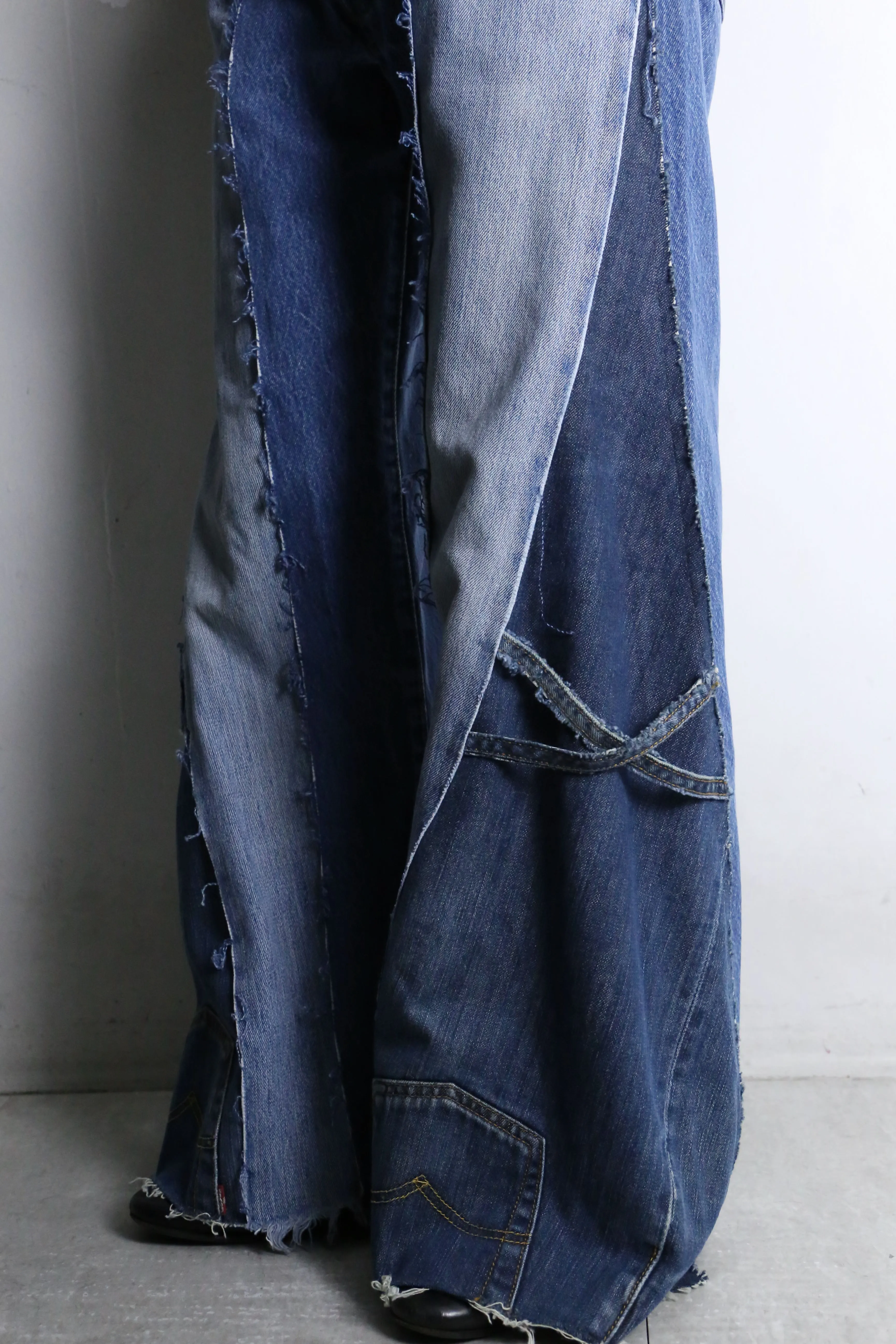 "Re:make" 3 docking side belt buggy denim pants