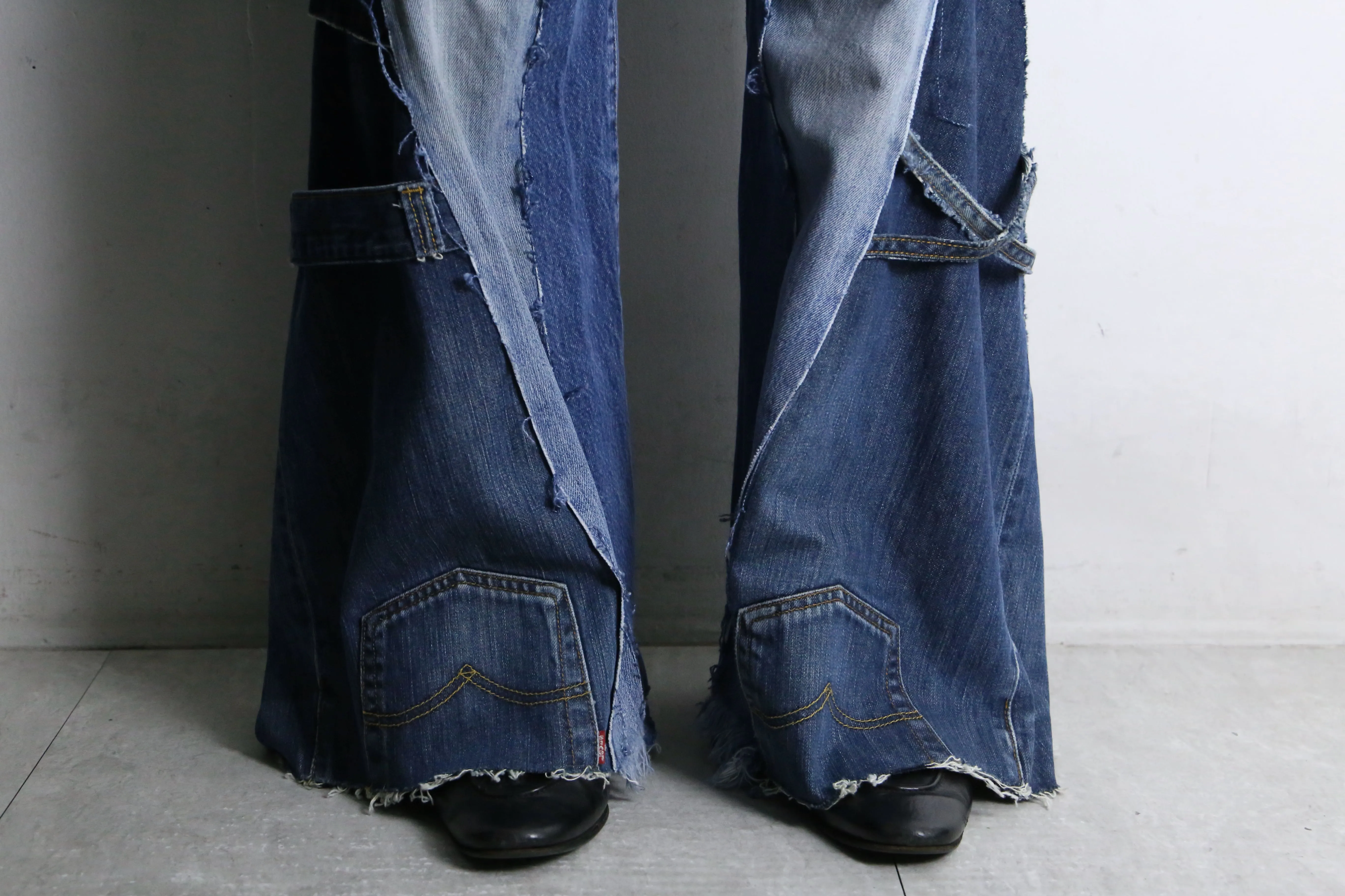 "Re:make" 3 docking side belt buggy denim pants