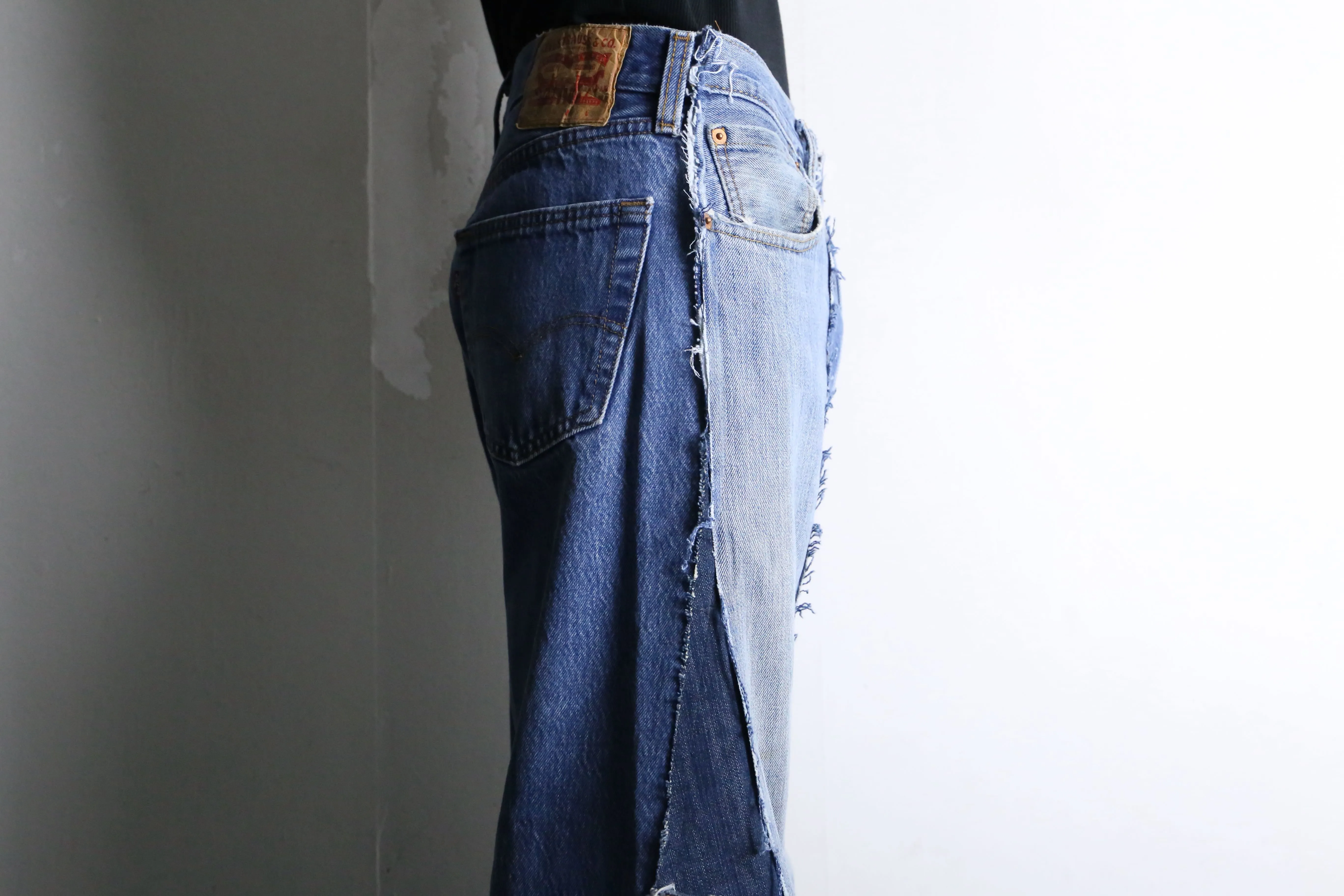 "Re:make" 3 docking side belt buggy denim pants