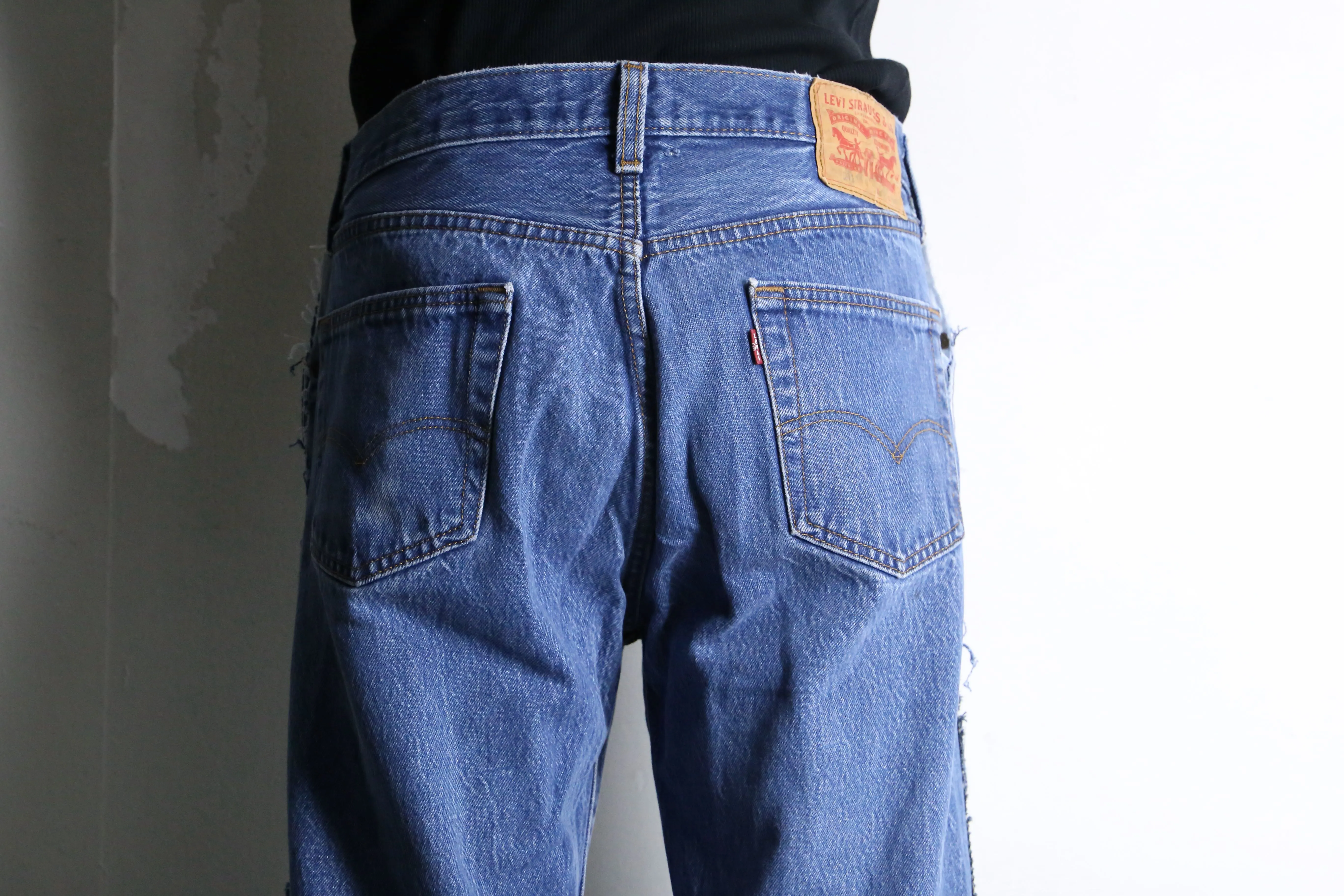 "Re:make" 3 docking side belt buggy denim pants