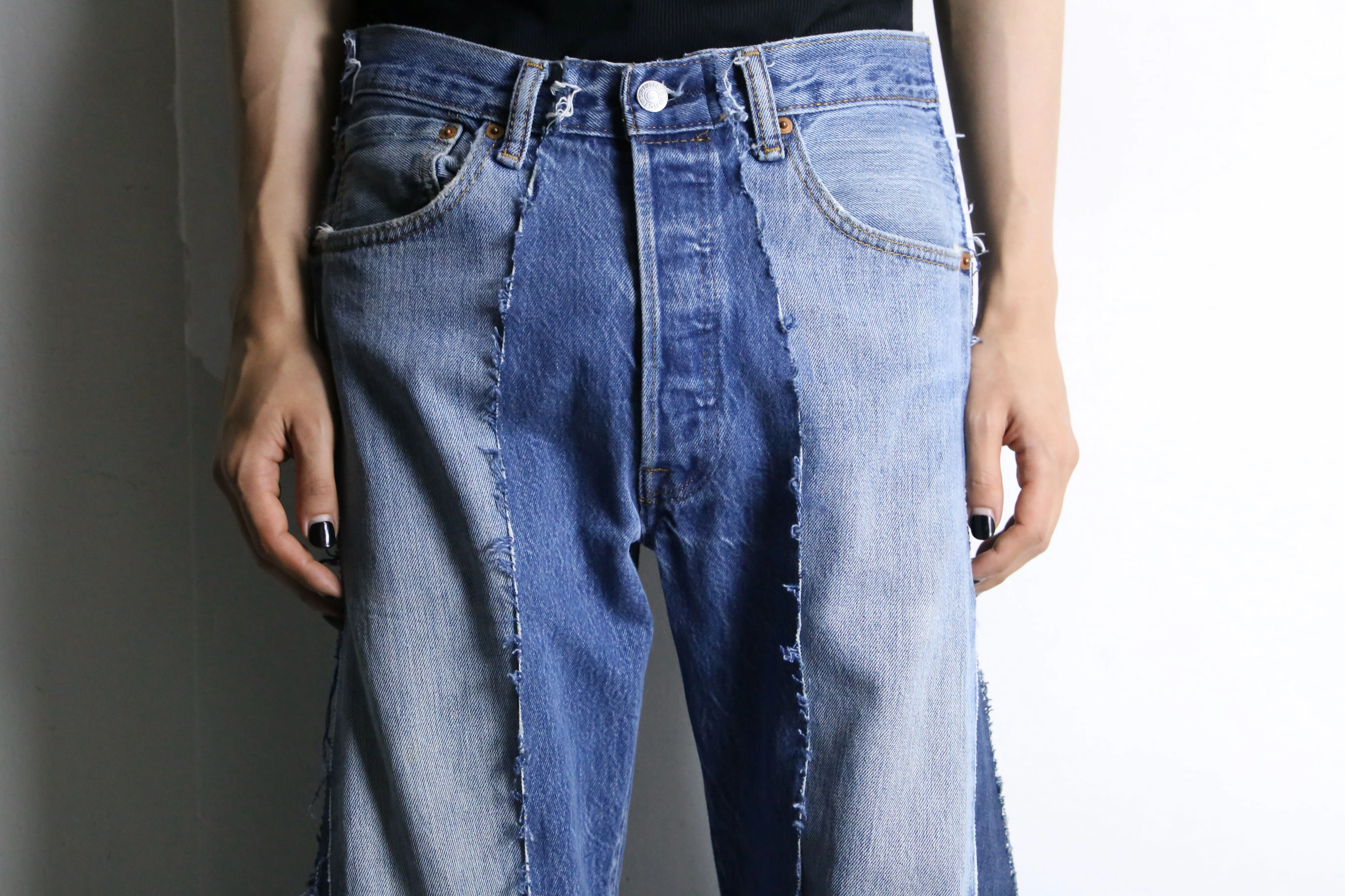 "Re:make" 3 docking side belt buggy denim pants