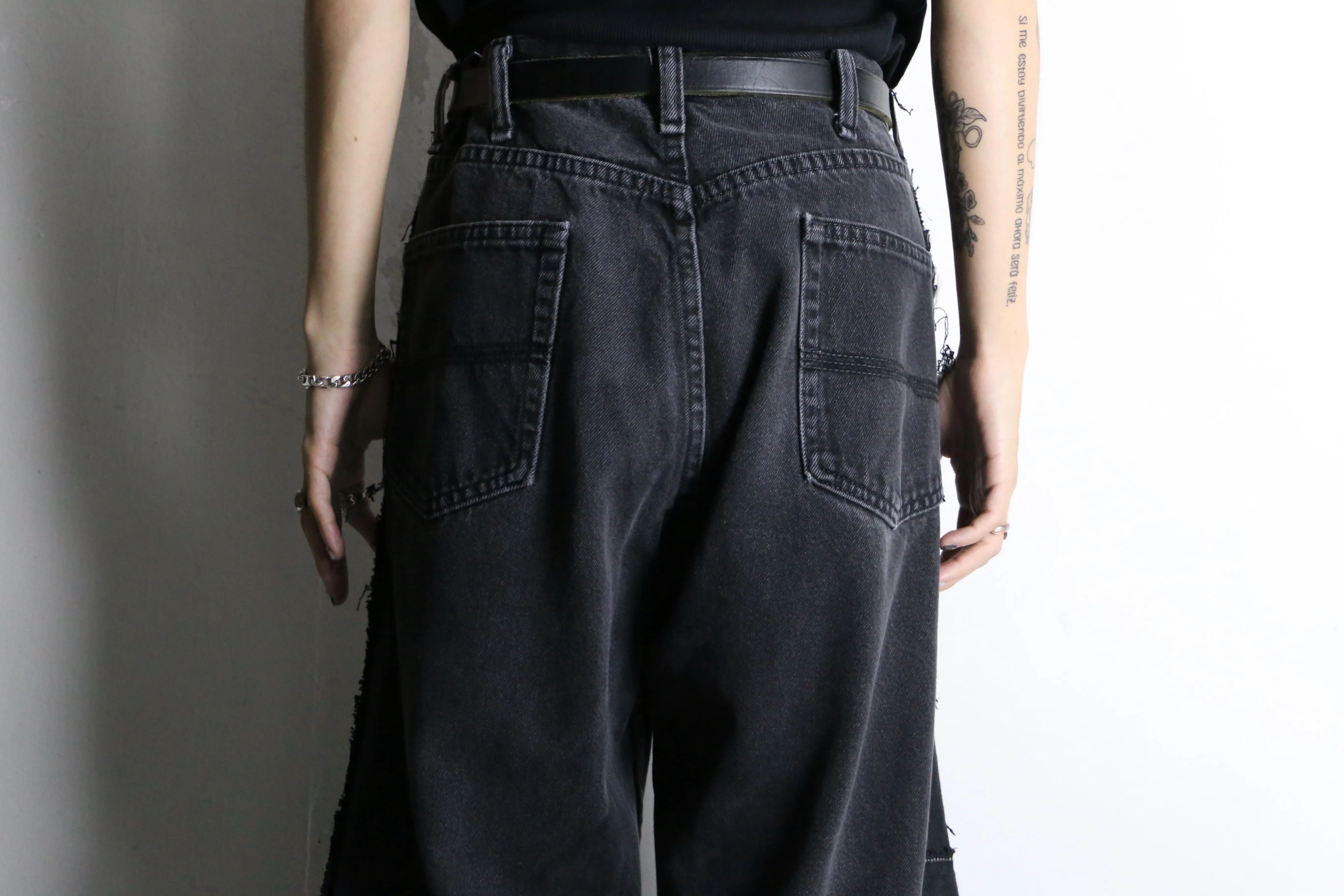 "Re:make" black belt loop design flare denim pants