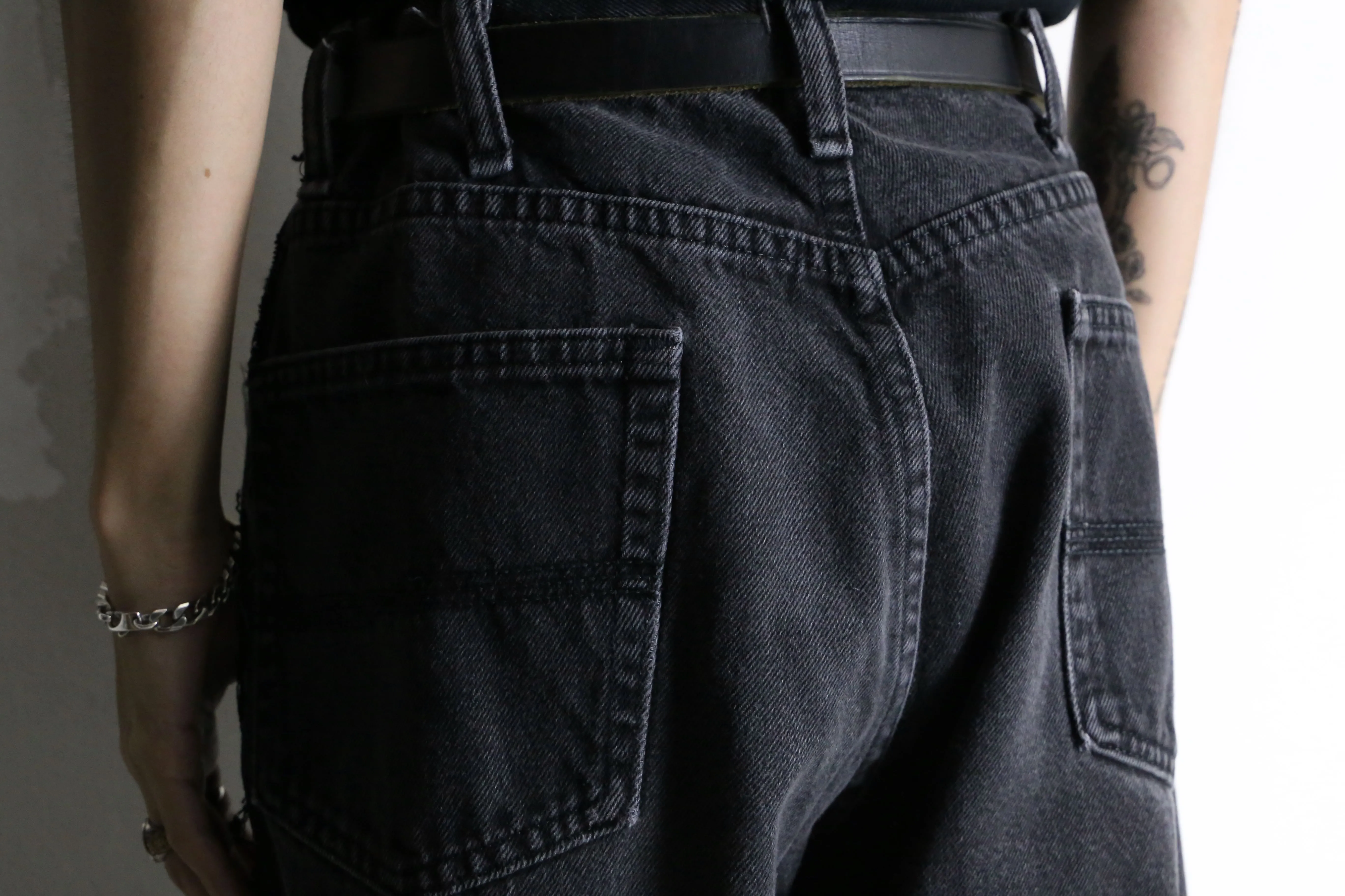 "Re:make" black belt loop design flare denim pants