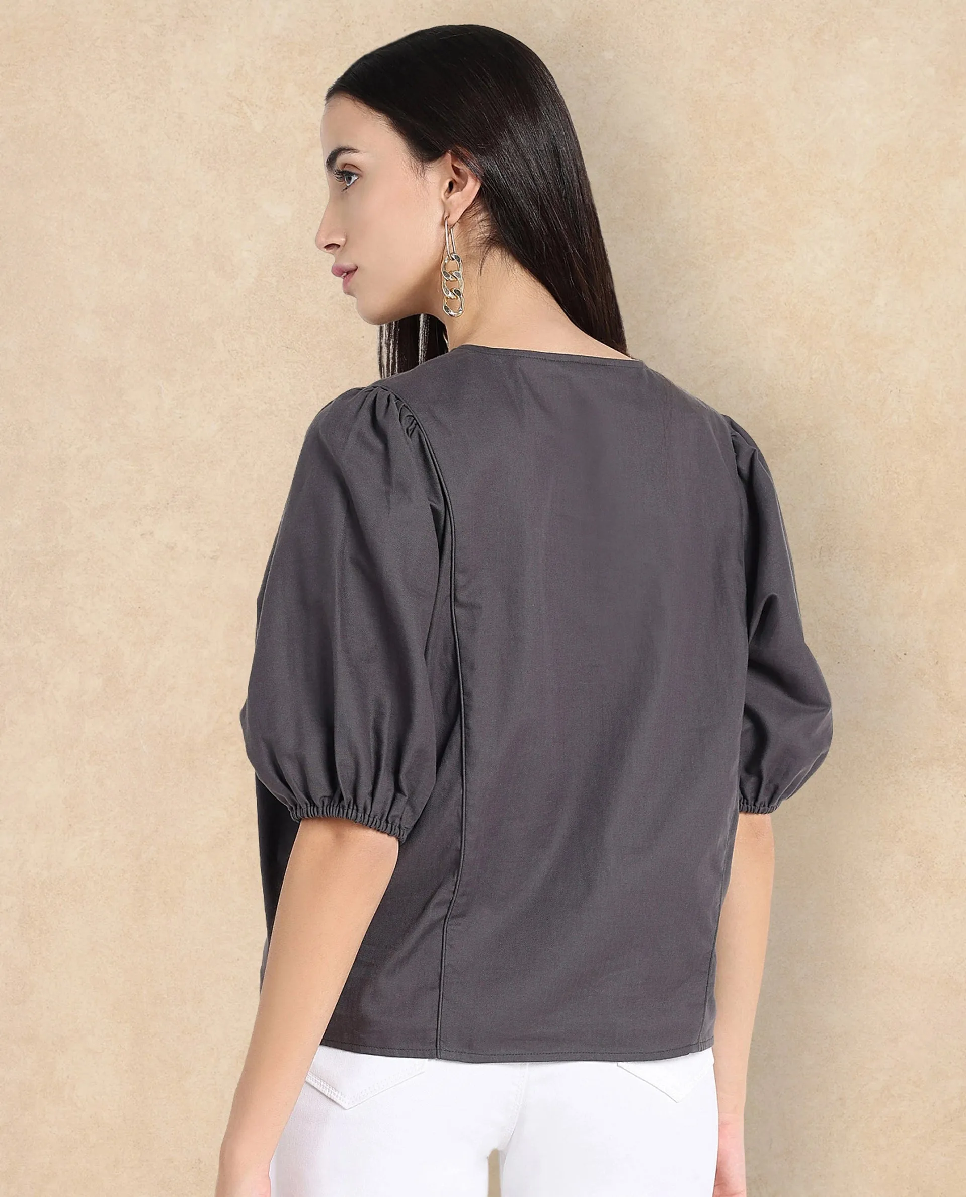 Rareism Women Artemis Grey Plain Top