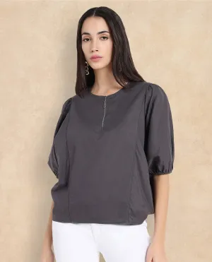 Rareism Women Artemis Grey Plain Top