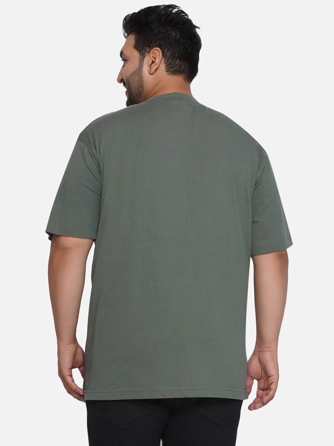 Red Head - Plus Size Men's Regular Fit Pure Cotton Green Solid Henley Neck Half Sleeve T-Shirt