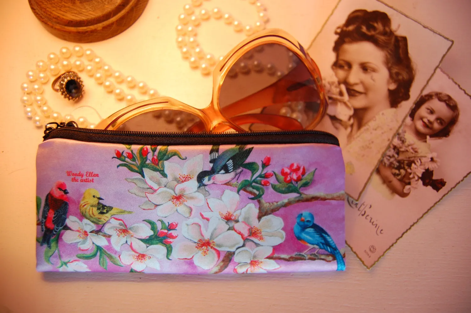 Retro pencil bag, vintage pencil bag, Bloom