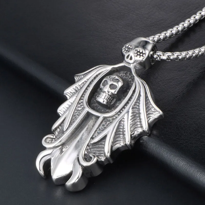 Retro Skull Cape Sword Pendant Necklace for Men - Punk Titanium Steel Fashion Accessory