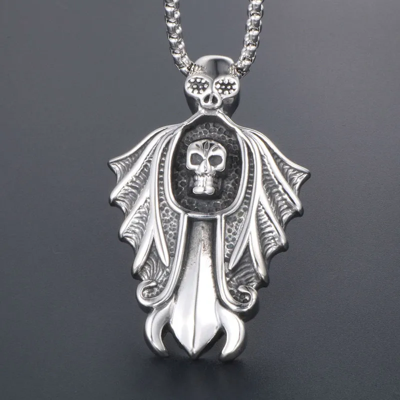 Retro Skull Cape Sword Pendant Necklace for Men - Punk Titanium Steel Fashion Accessory