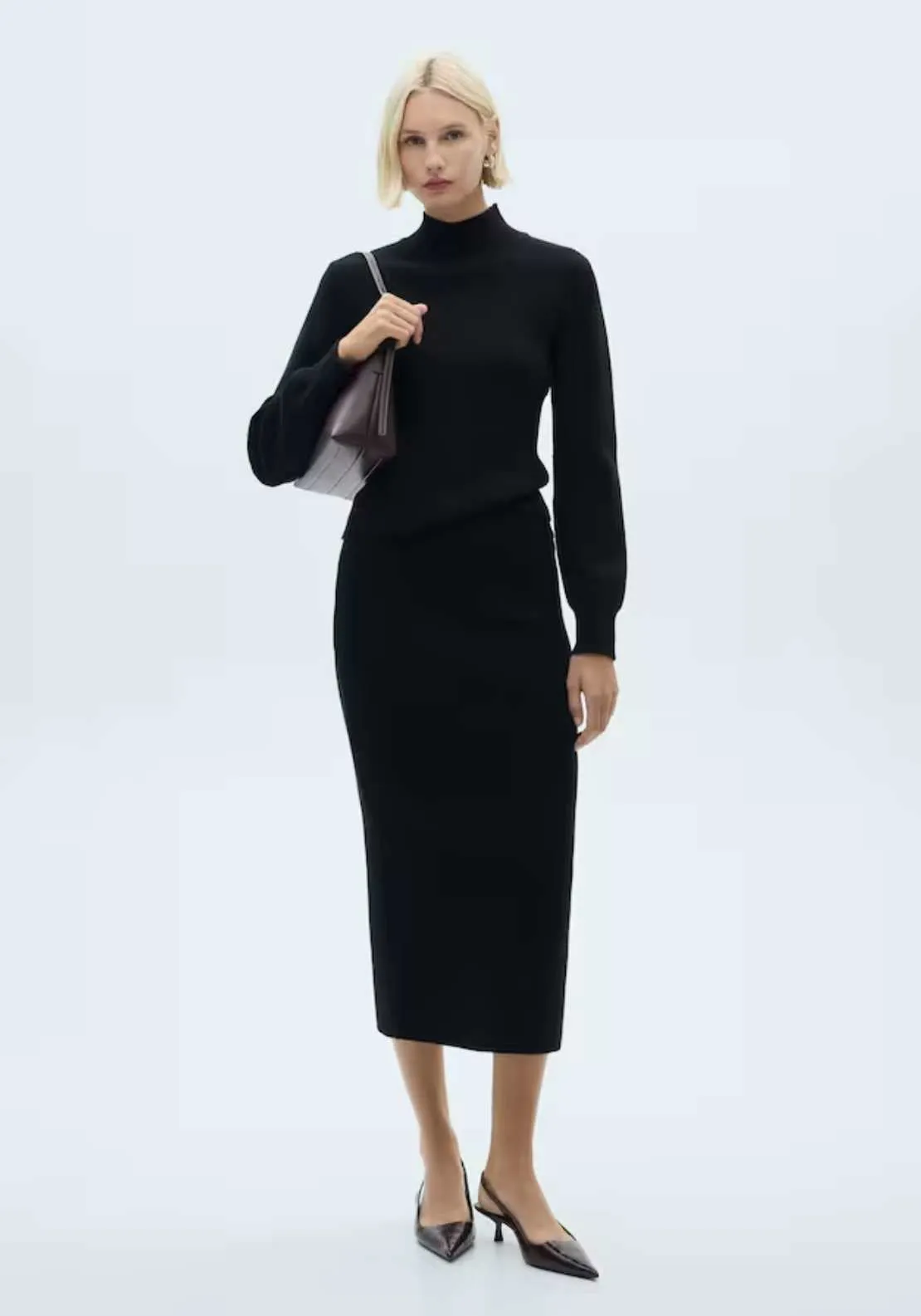 Ribbed midi skirt - Black