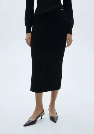 Ribbed midi skirt - Black