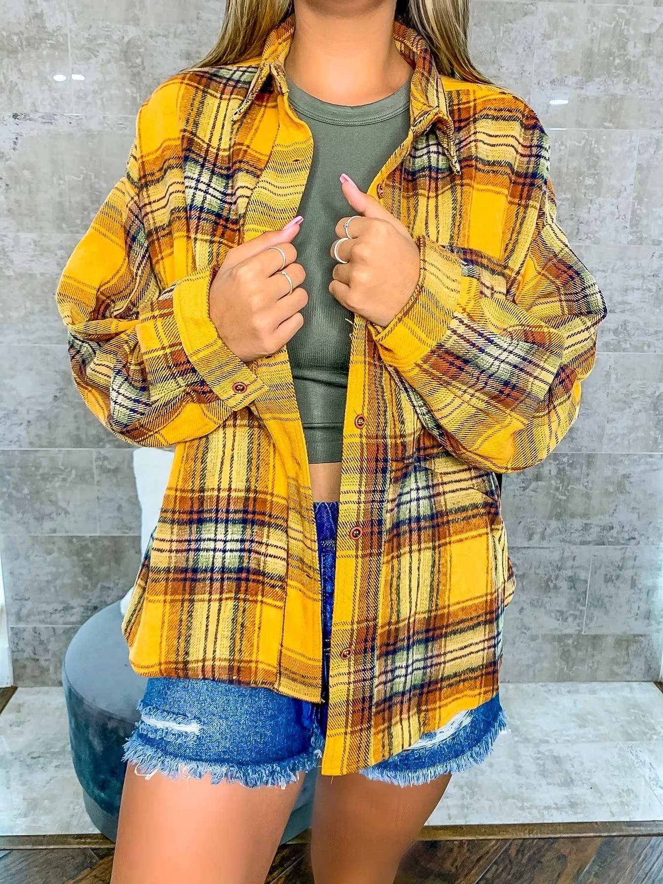 Shades of Autumn Plaid Shacket - Mustard