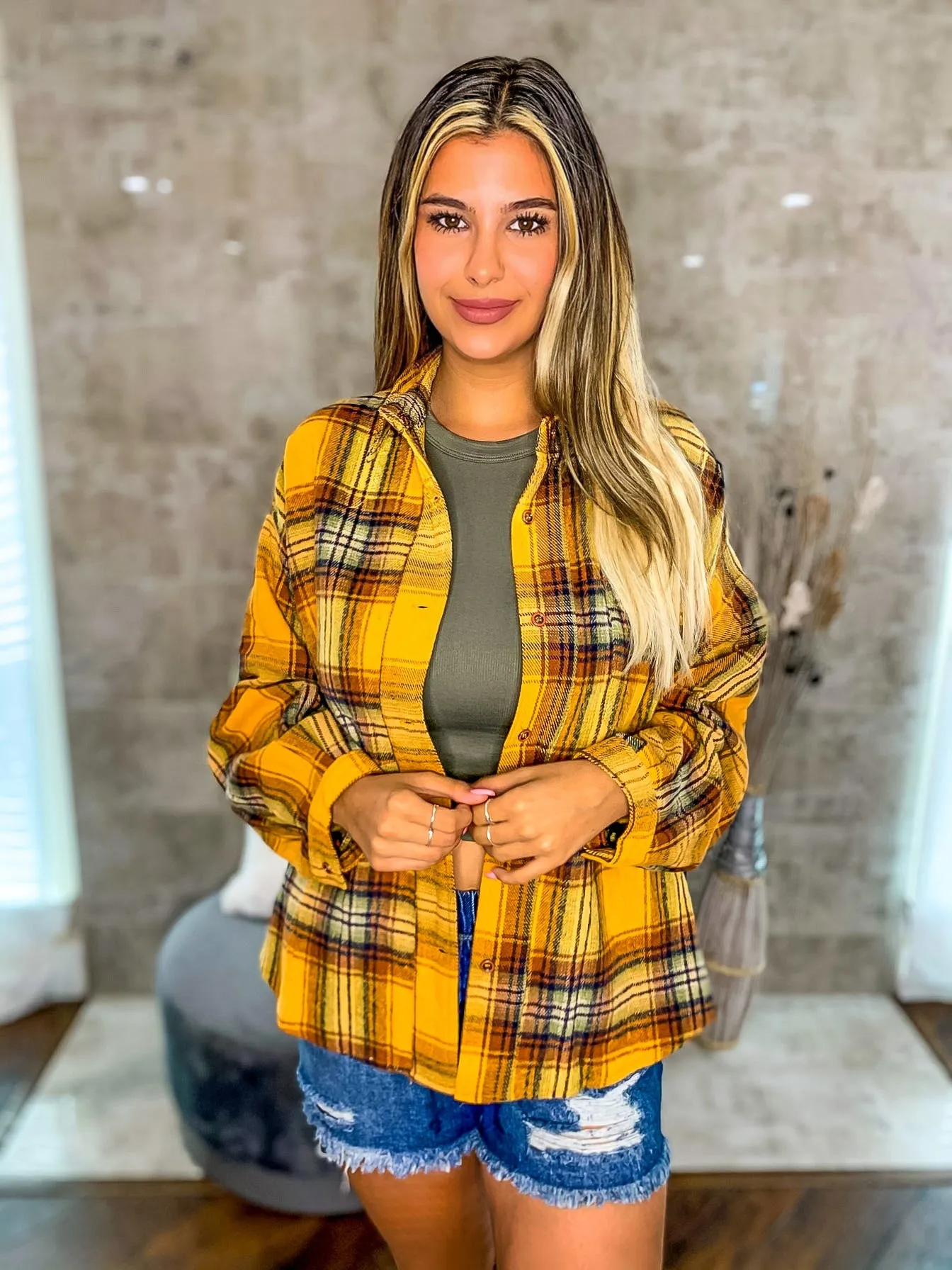 Shades of Autumn Plaid Shacket - Mustard