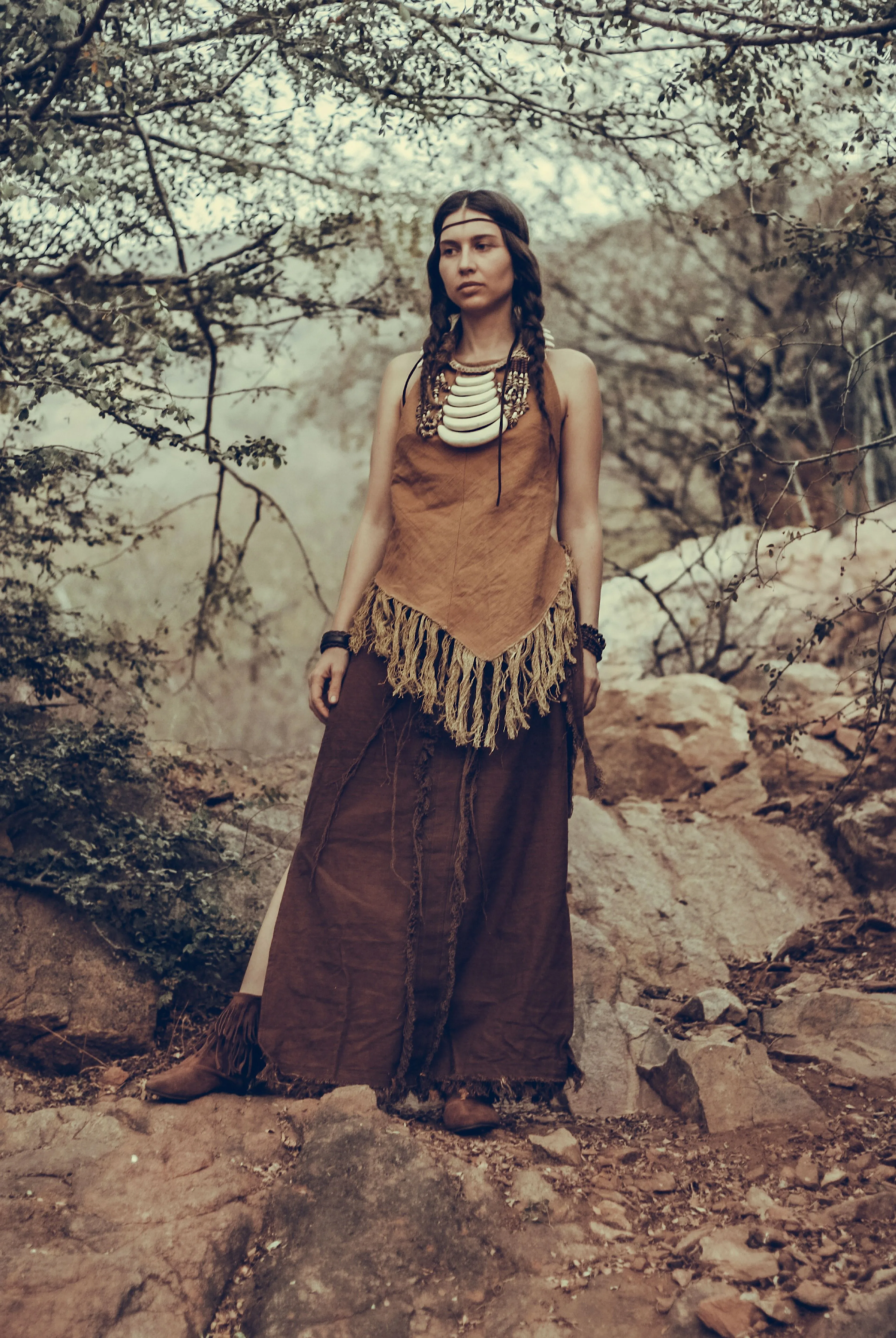 Shamanic Woman Outfit ⋙ Forest Woman Backless Halter Top   Wise Tree Skirt