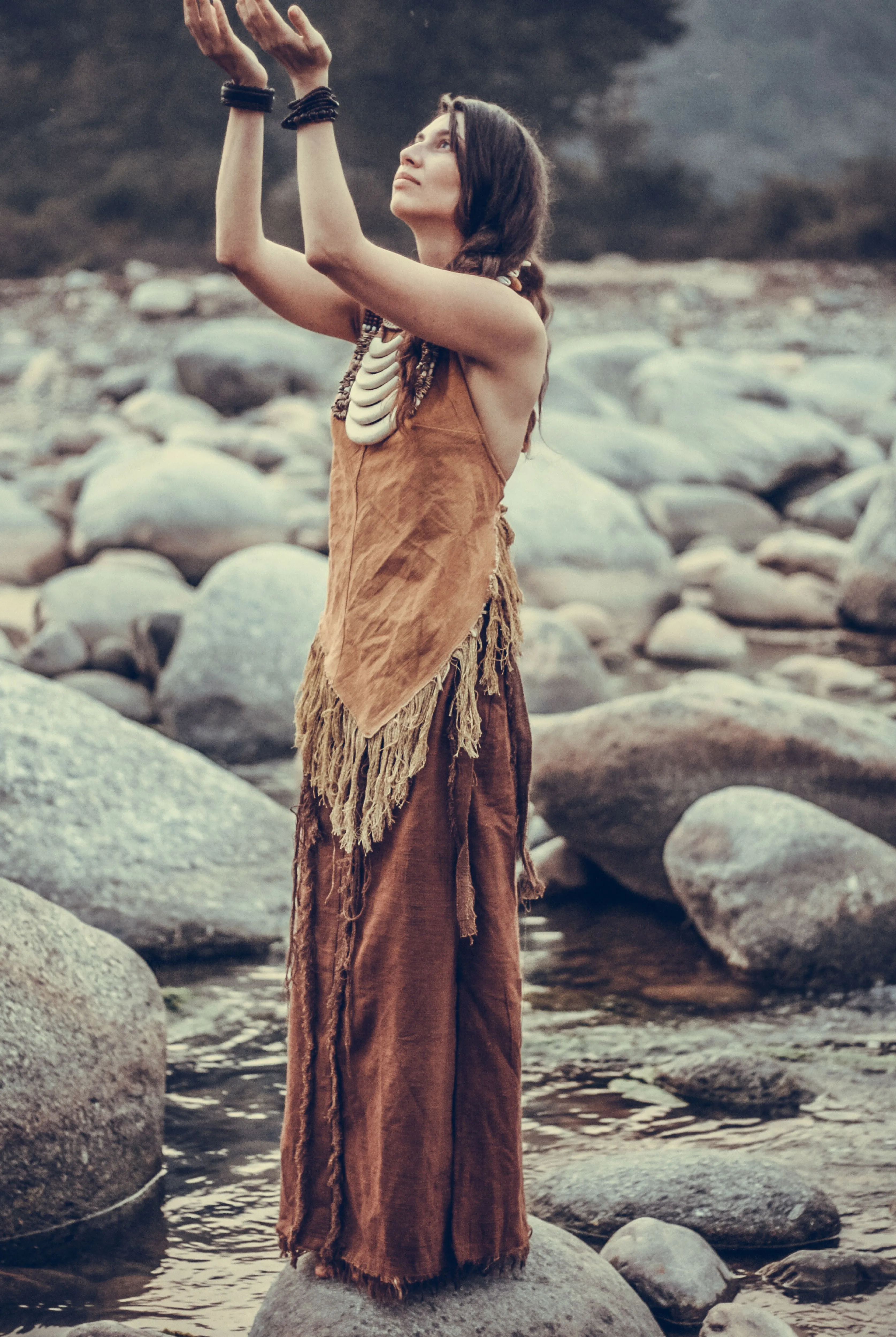 Shamanic Woman Outfit ⋙ Forest Woman Backless Halter Top   Wise Tree Skirt