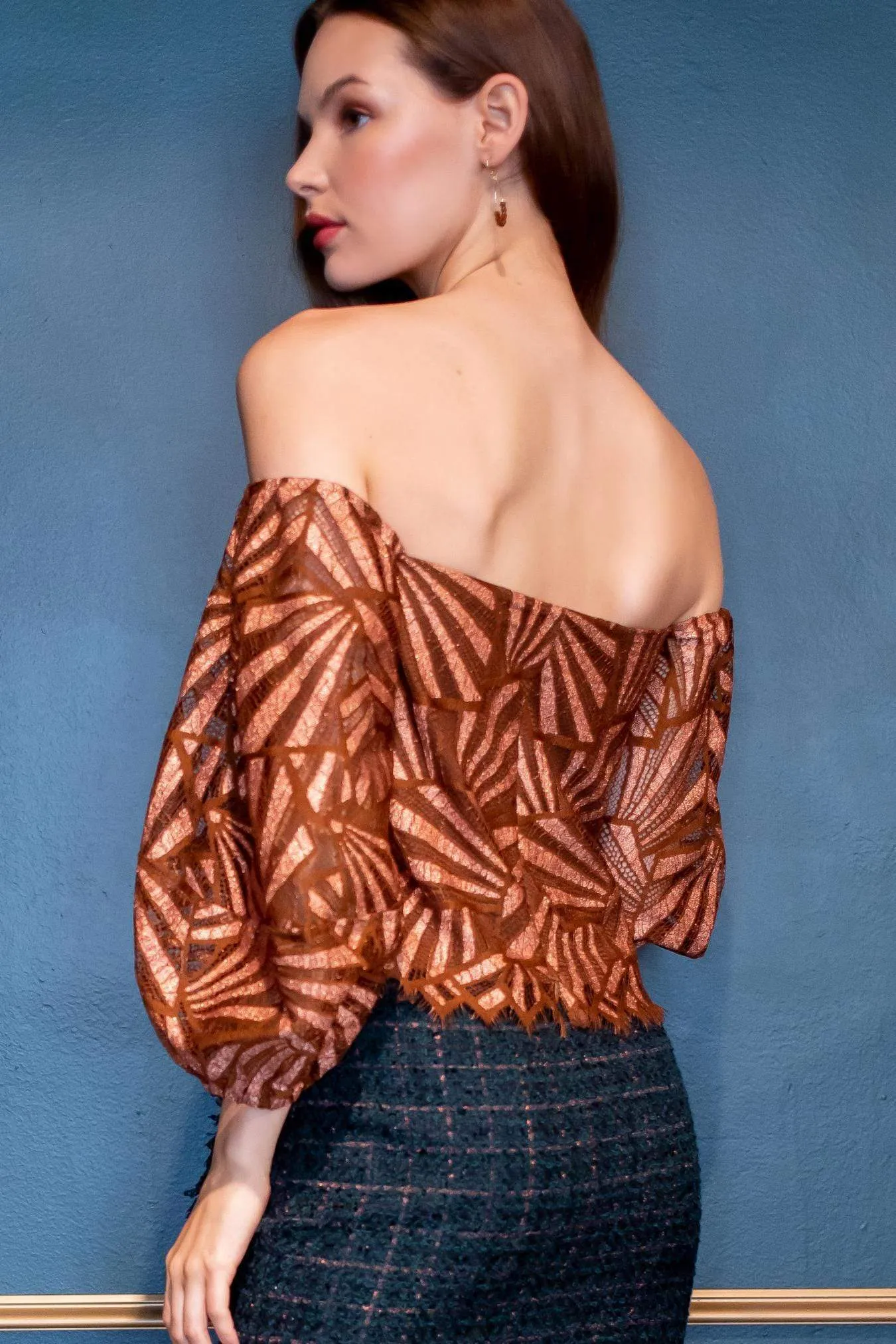 Shine Lace Blouse – Copper Metallic