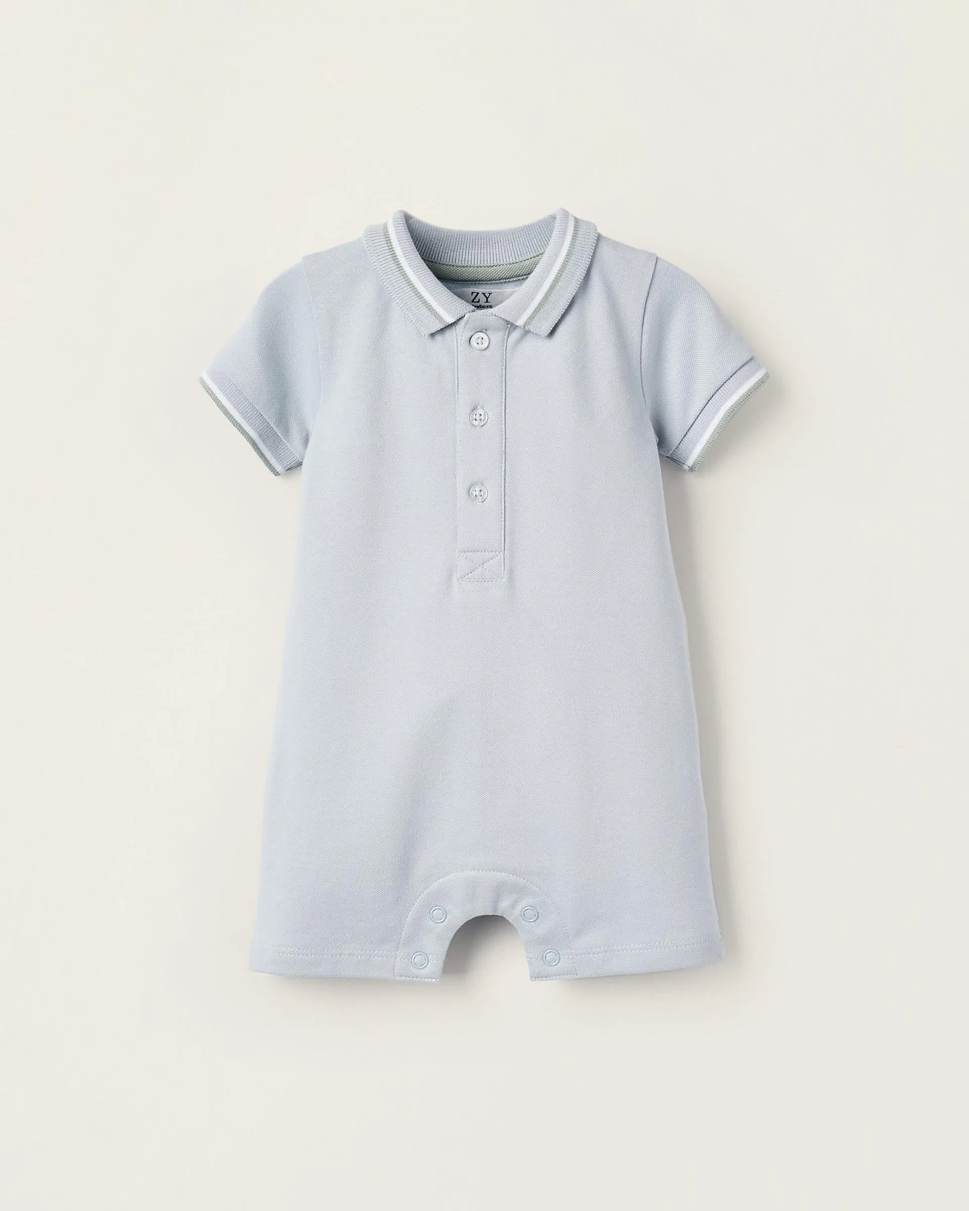 Short Piqué Jumpsuit for Newborns, Light Blue