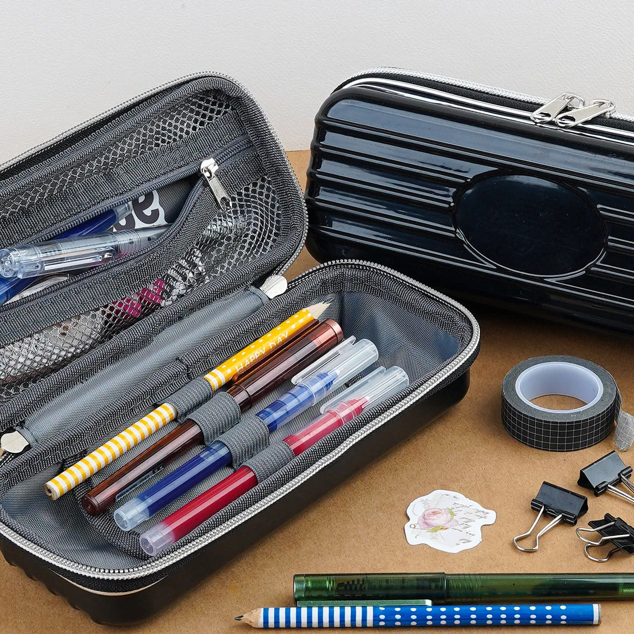 Simple Black Solid Briefcase Pouch And Pencil Case