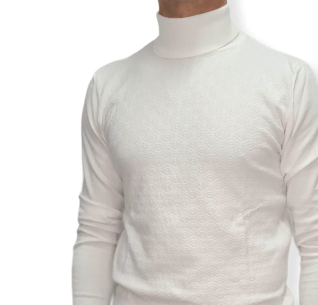 [Slim Fit] Men High Collar (Turtleneck) Pullover Massimo (circle shapes) - White