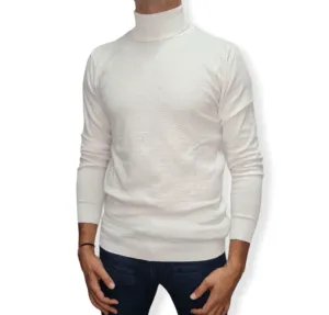 [Slim Fit] Men High Collar (Turtleneck) Pullover Massimo (circle shapes) - White