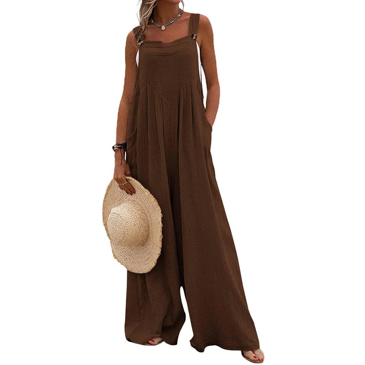 Solid Color Overall Loose Crepe Jumpsuits SKJ162