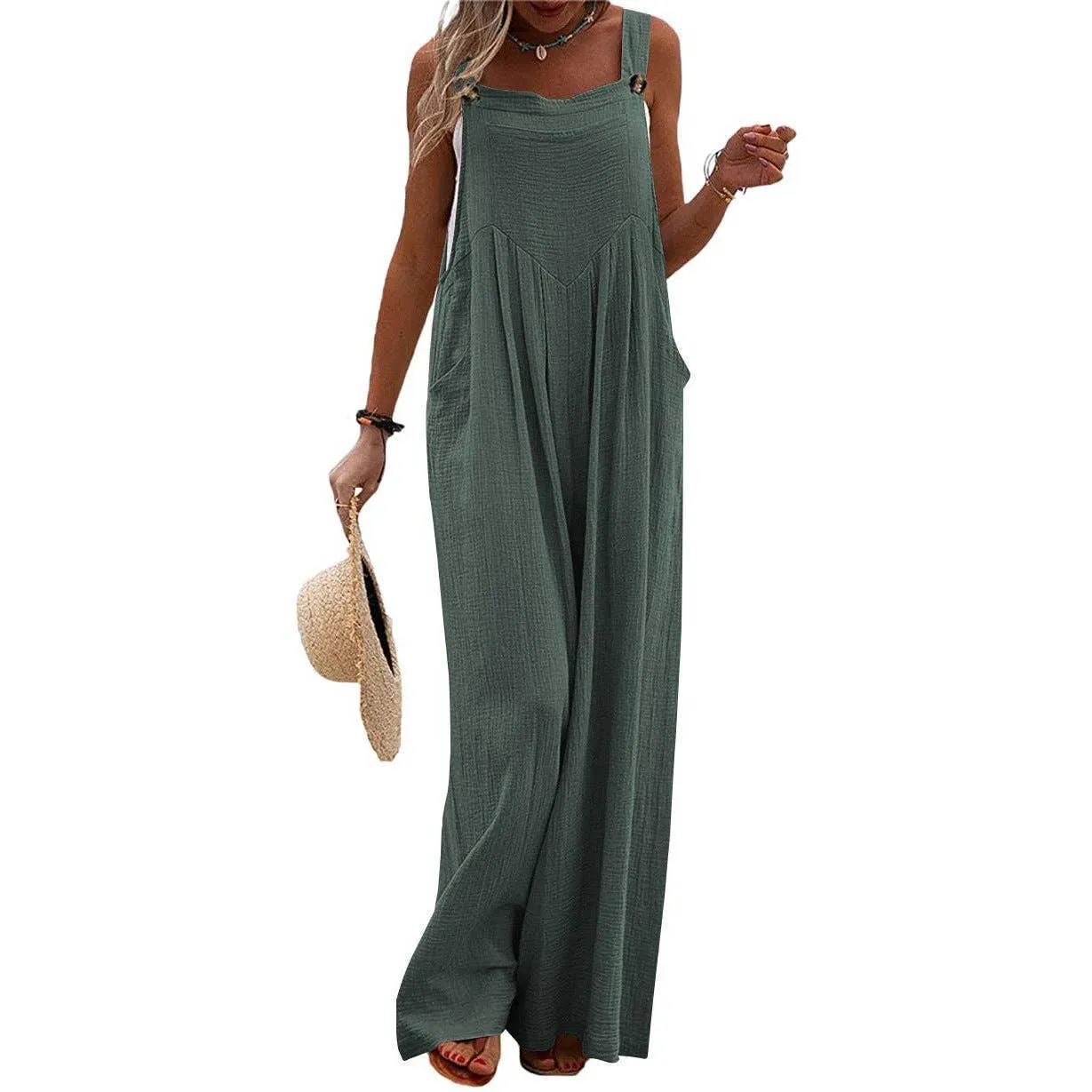 Solid Color Overall Loose Crepe Jumpsuits SKJ162