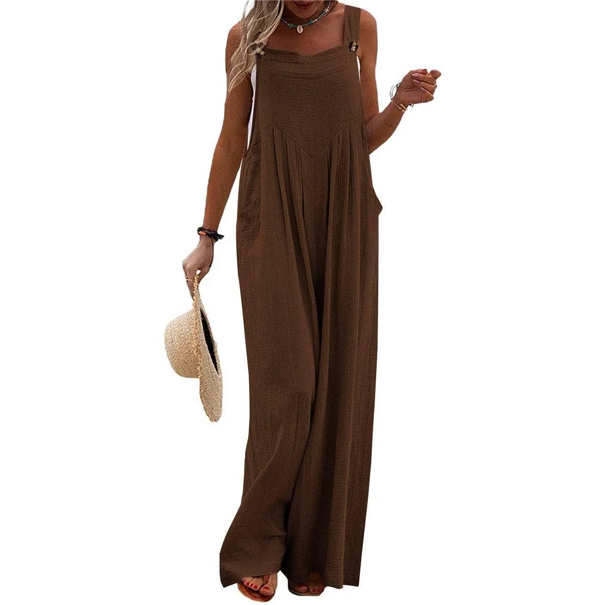 Solid Color Overall Loose Crepe Jumpsuits SKJ162