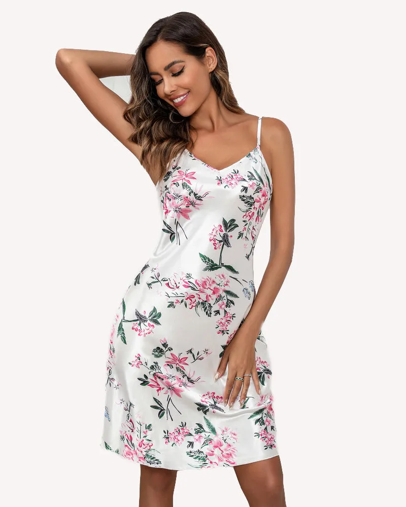 Solid Satin Slip Sleepwear Dress