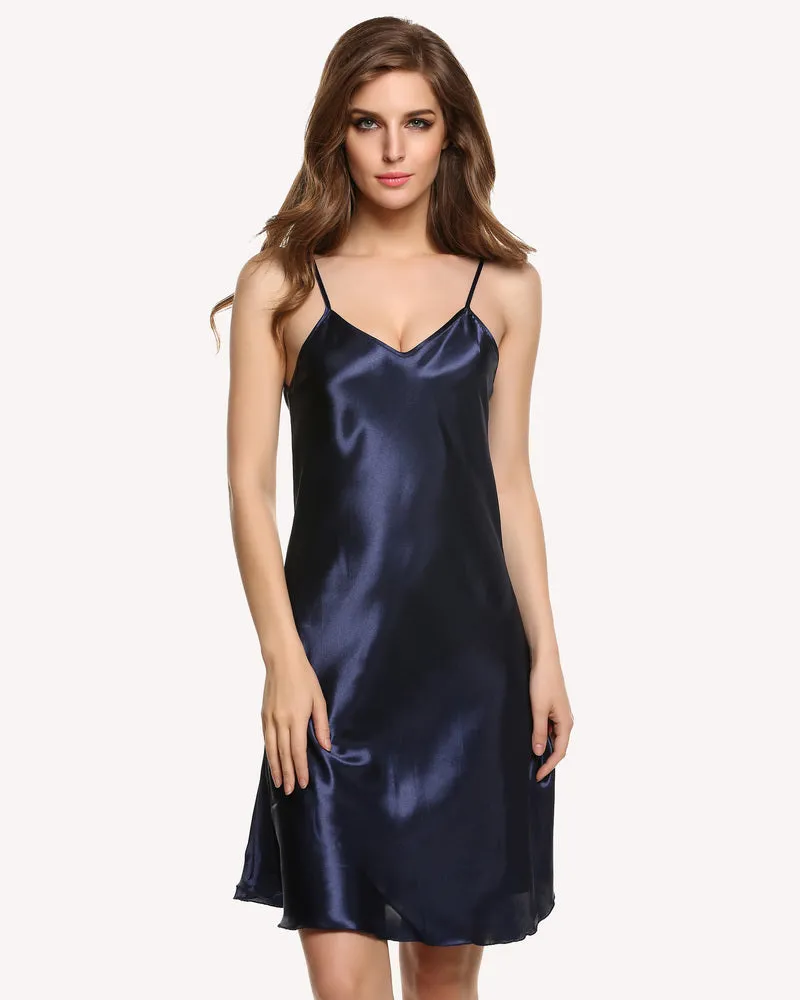 Solid Satin Slip Sleepwear Dress