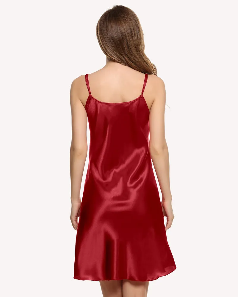 Solid Satin Slip Sleepwear Dress